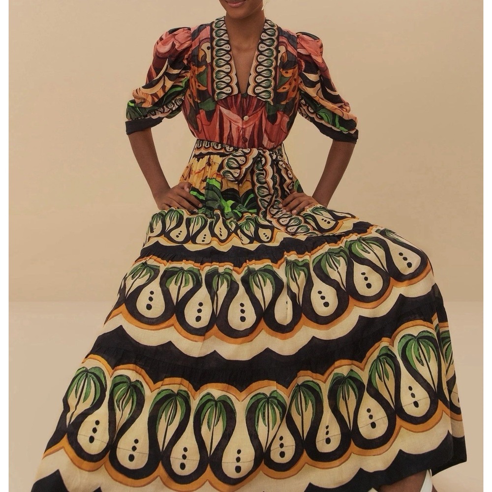 NWT Farm Rio Multicolored Coconut Tree Maxi Dress‎ Xs
